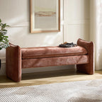 HULALA HOME 57.5" Modern Chenille Upholstered Bench, End of Bed Bench with Thick Padded Seat, Plush Cushion Bedroom Bench for Bedroom, Living Room, Rust