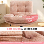 Wide Plush Comfy Criss Cross Rolling Office Desk Chair for Women Pink | 7.09" Thick Cushion, 90-130° Rocking, Height Adjustable, Swivel, Oversized Fabric Reading Chair for Living Room Bedroom