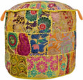 Indian Patchwork Round Ottoman Pouf Cover Vintage Moroccan Footstool Pouffe Cover