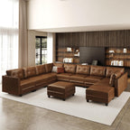 LLappuil 11-Piece Modular Sectional Sofa with Storage, Convertible Faux Leather Couch with Ottoman, Waterproof Skin-Friendly U/V Shaped Corner Oversized Sofas for Living Room, Brown