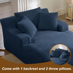 Oreada Oversized Floor Chaise Lounge Chair Indoor, 66" Corduroy Oversized Comfy Reading Sleeper Chair Sofa Chaise Couch Bed with 3 Fluffy Pillows, No Assembly Required, Blue