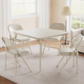 IDEALHOUSE 5-Piece Dining Table Set, Metal Folding Kitchen Table with 4 Upholstered Chairs, Space-Saving Design, Faux Leather Cushions, Beige Modern Square Table for Dining Room, Small Spaces