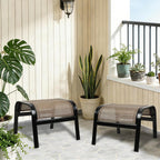 Outdoor Patio Footstool Ottoman Assembled 2 Set All Weather Breathable Metal Frame Greige