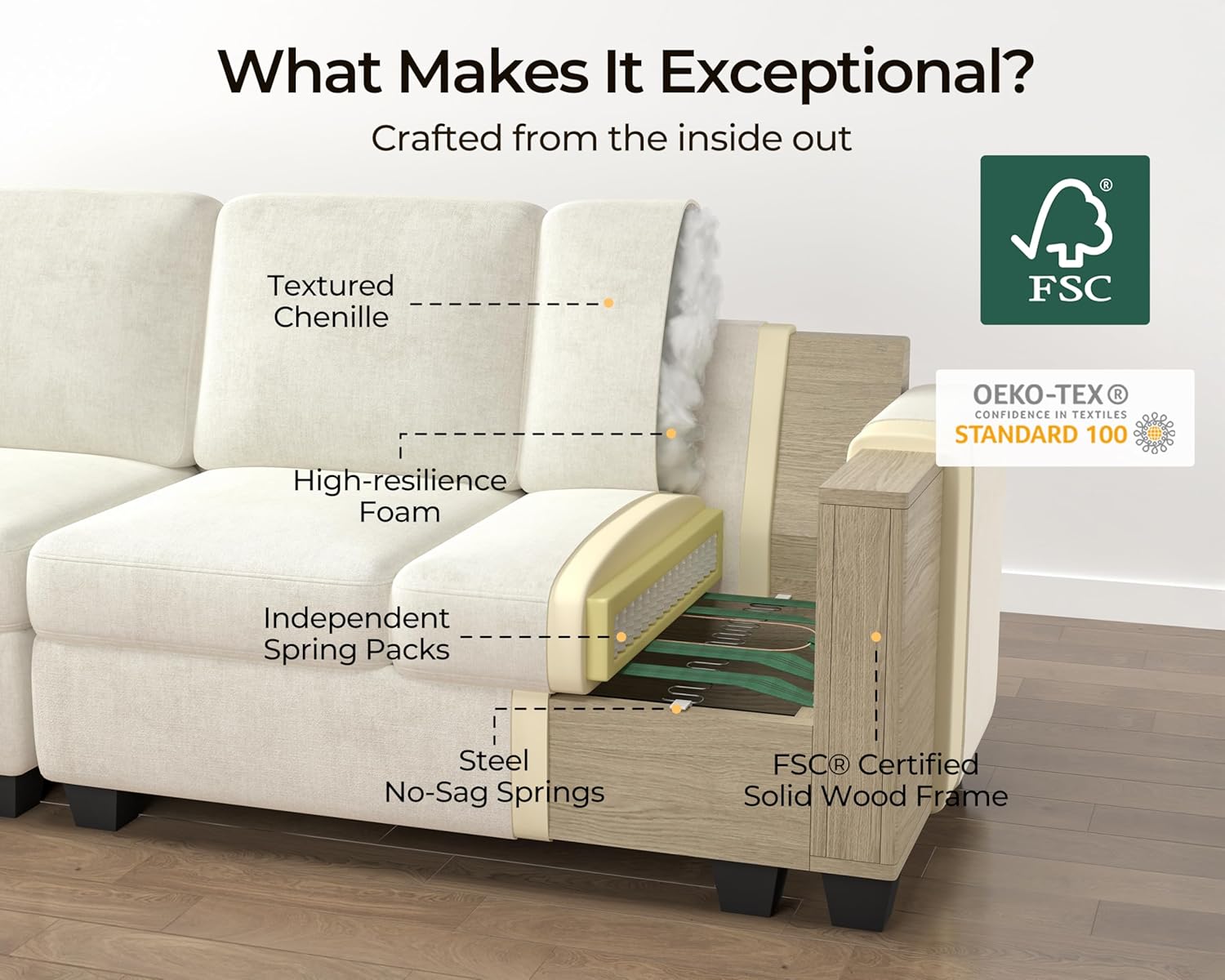 124.8'' Oversized Modular Sofa Comfy Cloud Couch with Storage Wide L-Shaped Sectional Sofa Set with Chaise for Living Room, Covers Washable, 4-Seater with Ottoman, Chenille, White