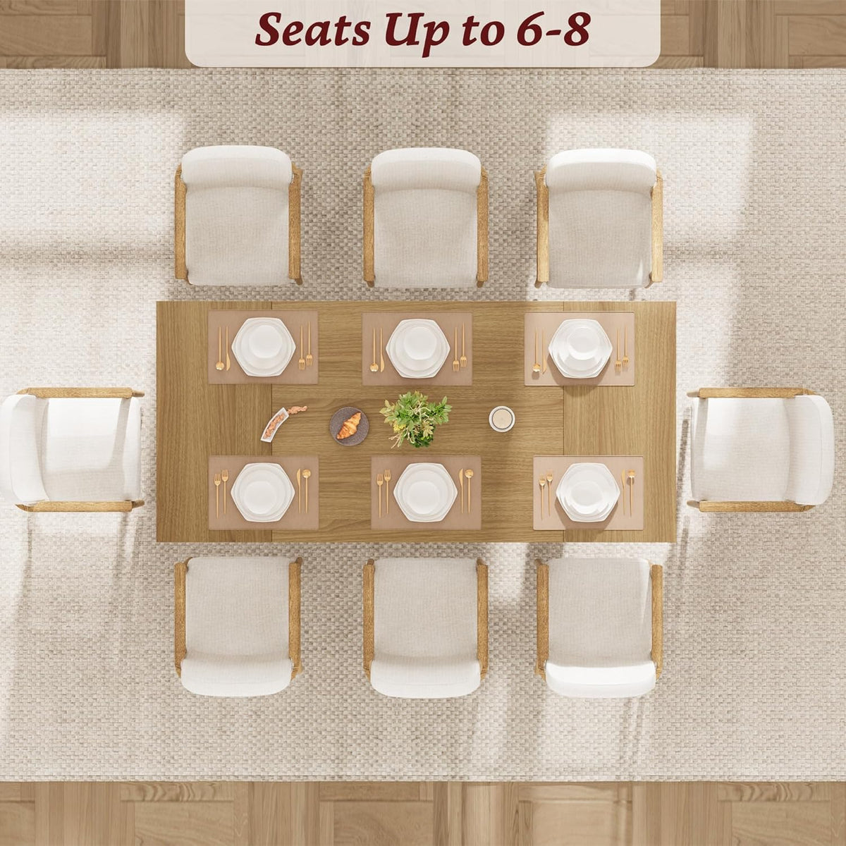 Garvee 71" Large Dining Table for 6 to 8 People, Modern Dinner Table with Unique Wooden Legs, Rectangle Dining Table for Kitchen, Dining Room & Living Room, Oak