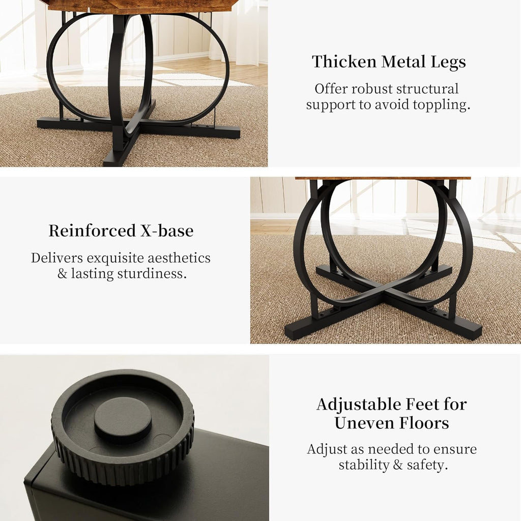 HIPIHOM 43.3"-59" Extendable Round Dining Table for 4-6 People, Modern Kitchen Oval Dining Table with Sturdy X-Base Metal Legs, Space Saving, MDF Board for Kitchen Dining Room (Vintage Brown)
