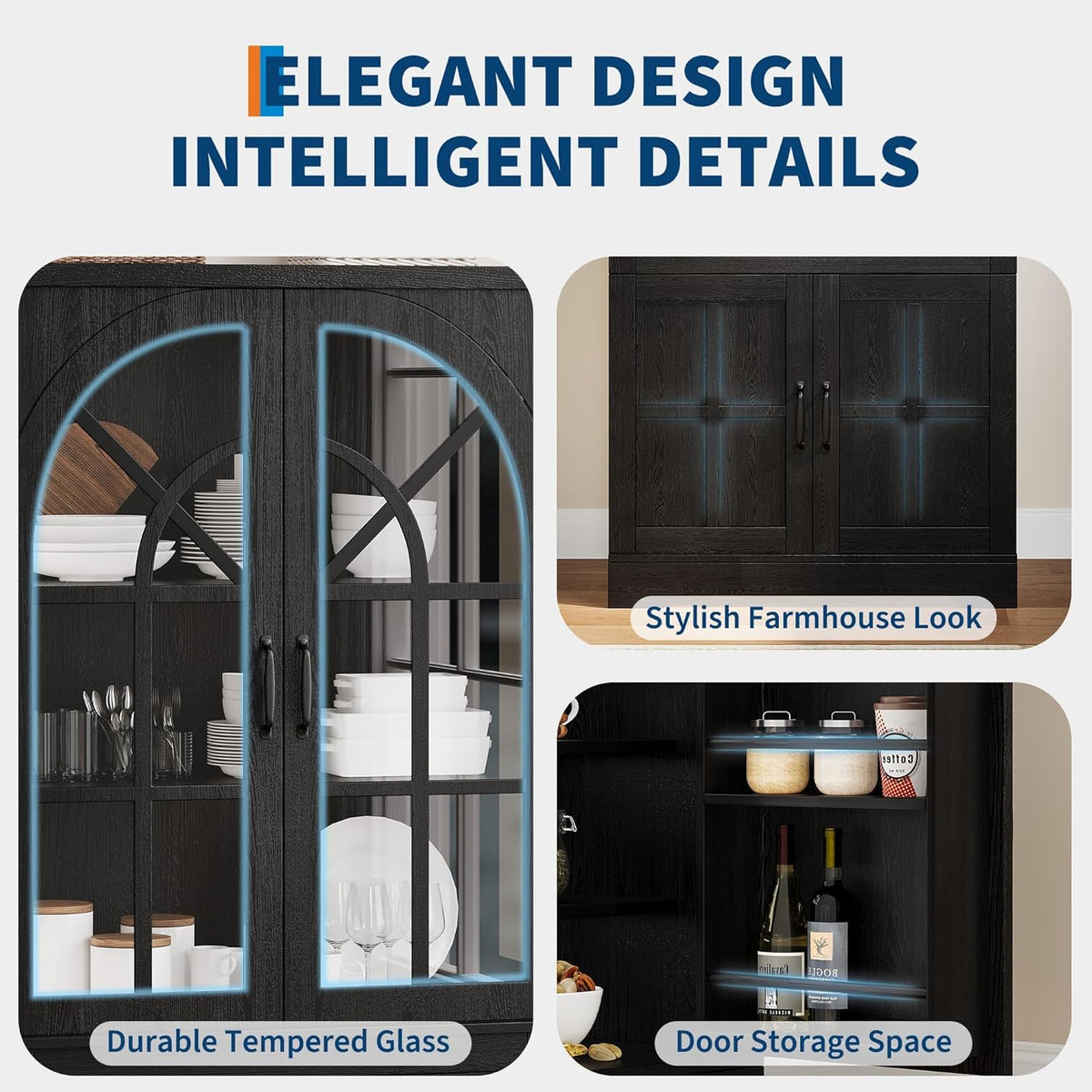 IDEALHOUSE 71.9" Tall Storage Cabinet with 30mm Thickened Board, Tempered Glass Doors & Anti-Tipping Kit, Pantry Storage Cabinet for Kitchen, Dining Room, Living Room