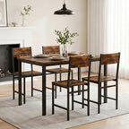 Industrial Dining Chairs Set of 4, Wooden Kitchen Chairs with Slanted Backrests & Metal Legs, 330lb Capacity, Easy to Assemble, Farmhouse Dinner Seats for Living Room, Restaurant , Rustic Brown