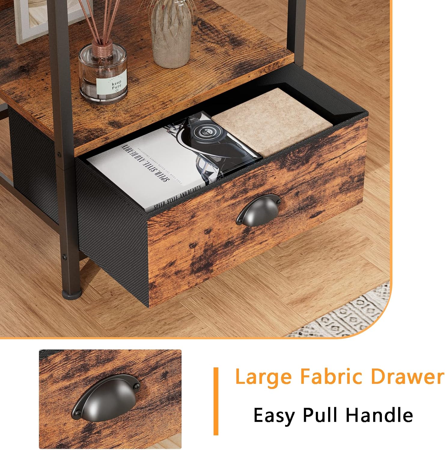 Furologee Rustic Brown Industrial Style Nightstand with Drawer, 15.7" L x 15.7" W x 21.7" H