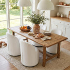 HNY Upholstered Swivel Dining Chairs Set of 6, Mid Century Modern Kitchen Round Velvet Dining Room Chairs, Barrel Comfy Armless Accent Makeup Vanity Side Chairs for Living Room, White