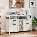Halitaa File Cabinet with Open Storage Shelf for Home Office, White | Farmhouse, Lateral Filing Organization Storage Cabinets, 4 Drawers, Adjustable Shelf, Hanging Files Letter/A4