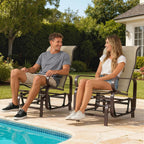 Outsunny Outdoor Glider Chair Set of 2, Smooth Gliding Mechanism, Khaki | Gliders for Outside Patio, Lightweight Construction, Backyard