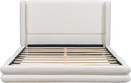Queen Size Boucle Bed Frame, Upholstered Cloud Beds Frames with Headboard, Soft Platform Bed Frame with Thickened Footboard,12 Wooden Legs Support, No Box Spring Required (42" White, Queen)