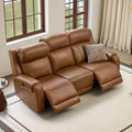 CHITA Genuine Leather Power Recliner Sofa, 3 Seater Reclining Sofa, Saddle