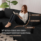 106" Cloud Sectional Couches for Living Room, Modular L Shaped Couch with Deep Seat Oversized Left Facing Chaise, Memory Foam Compressed Spineless 3 Seater Sofa for Bedroom Apartment, Black
