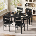 IDEALHOUSE Wood Dining Table Set for 4 with Corner Protector, Kitchen Table Chairs Set of 4 with Upholstered Chairs, Dining Room Table Set for 4, for Dining Room, Apartment,Retro Black