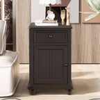 End Table with Solid Wood Legs, Side Table with USB Ports, 1 Storage Cabinet and 1 Drawer for Living Room, Antique Navy (Antique Espresso#091)