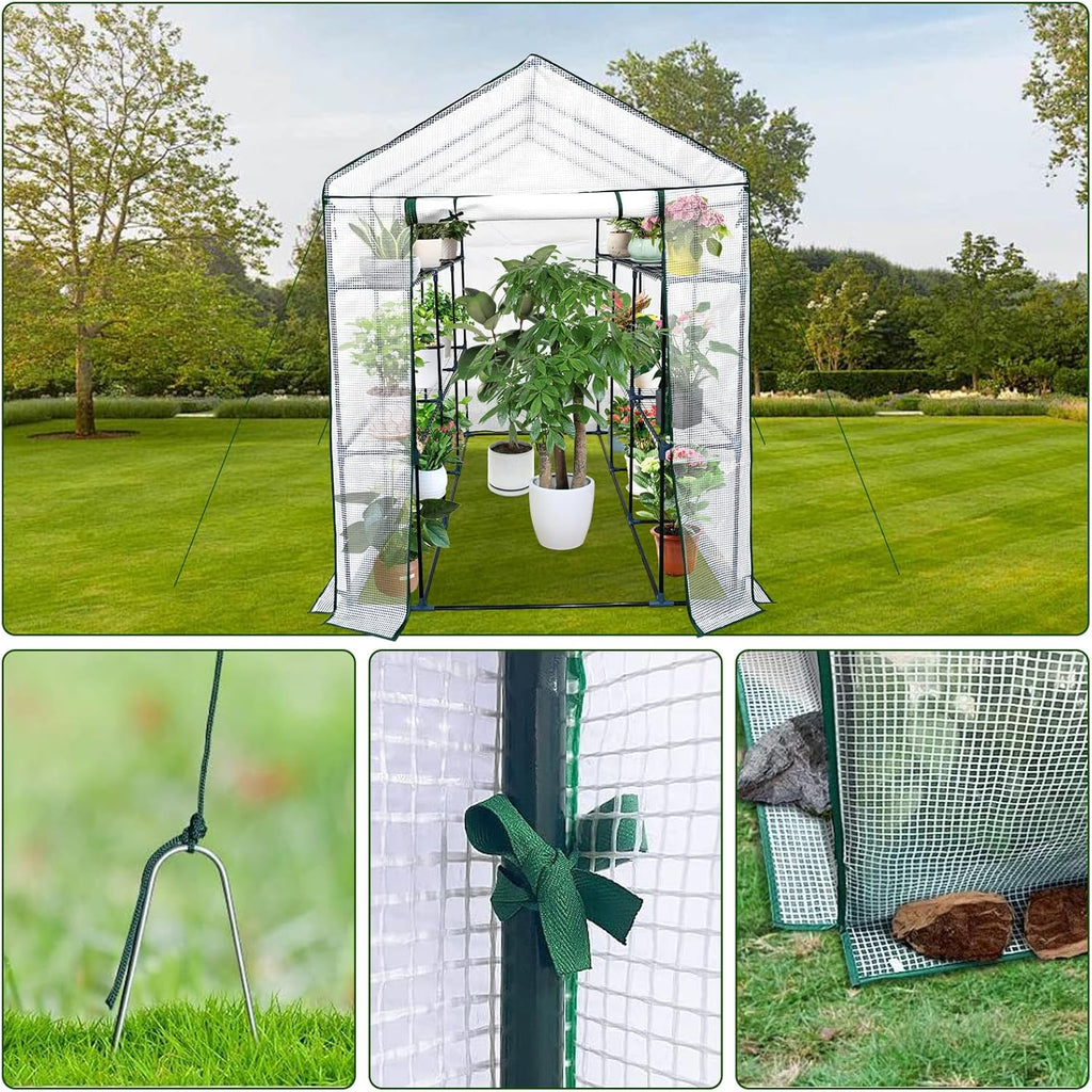 Greenhouse for Outdoors,Walk in 3-Tier 9 Shelves Green House w/ Roll-Up Zippered Door Anchors and Ropes,Waterproof & UV Protected Plant Garden Hot House for Garden Patio Backyard,57 x 85 x 76''