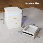 Night Stand Set of 2, 18'' LED Nightstand with Charging Station, Modern Wooden Bedside Table with Hidden Drawer, Sliding Top & 2 Drawers, White End Side Table for Bedroom Living Room