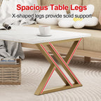 Wolawu Coffee Table Living Room Table White Center Table, Modern Faux Marble Rectangular Tea Tables with Sturdy Gold Metal Frame,Industrial Wooden Coffee Table for Bedroom Home Office