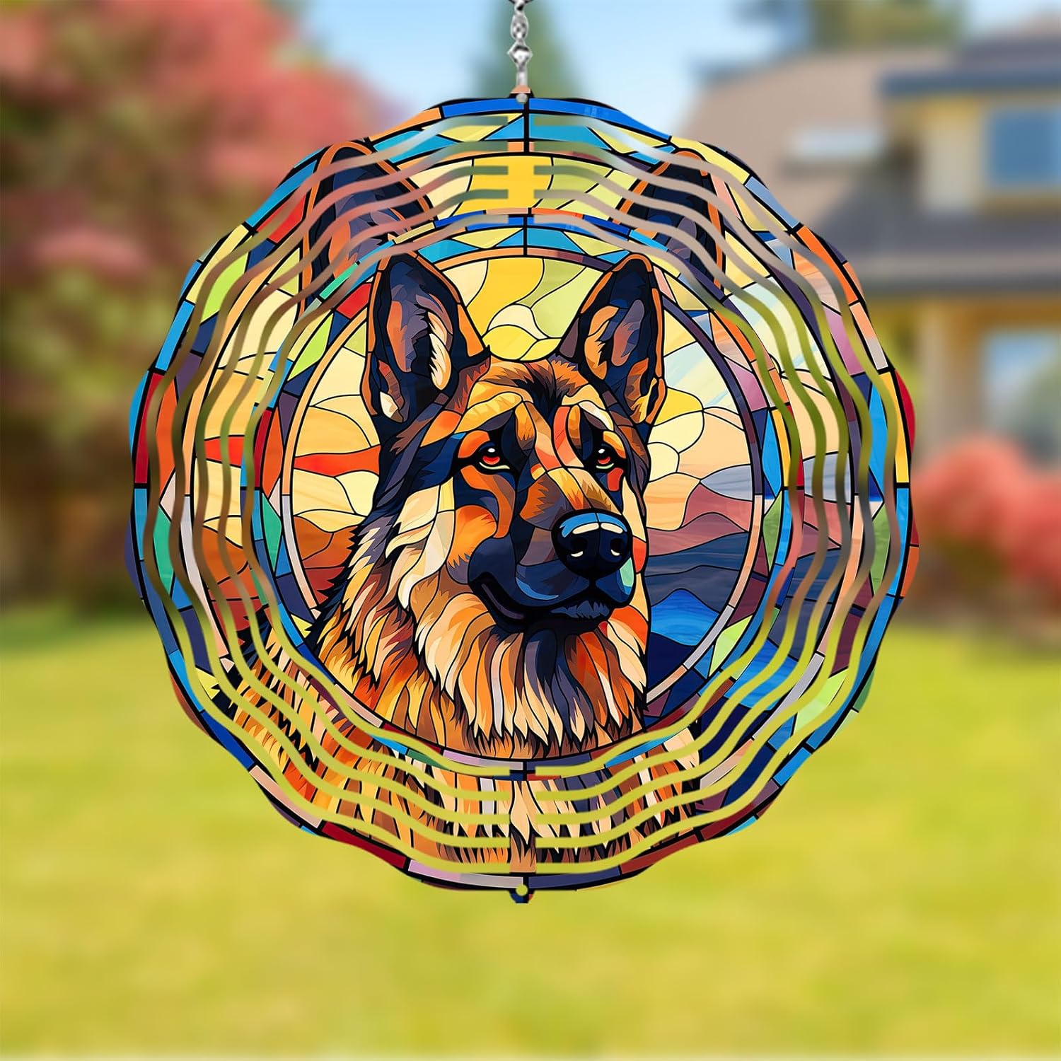 German Shepherd Dog Wind Spinners Outdoor Dog Memorial Gifts, 3D Metal Kinetic Hanging Garden Wind Spinner, Spinner Decor, Wind Sculptures for Outdoor & Indoor, Window, Yard Decor (German Shepherd 2)