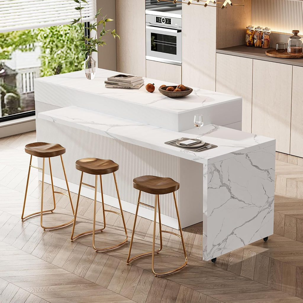 homary Extendable Kitchen Island with Storage 81"-106", White, Wood Top, Stationary Large Kitchen Cabinet with 3 Drawers, Adjustable Shelves & Pull-Out Kitchen Tables for Dining Room