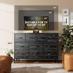 YaFiti TV Stand for Bedroom, Black Wood Veins | Dresser with 10 Fabric Drawers, Power Outlet