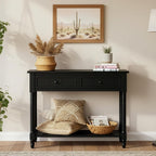 Knocbel Antique Entry Console Table with 2 Drawers & Bottom Open Shelf, Wood Sofa Tables for Entryway Hallway Living Room, 35.34" W x 13.8" D x 30.25" H, Black