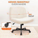 Orange Factory Criss Cross Chair, Wide Fabric Vanity Desk Seat, Beige Wheel | Cross-Legged with 360° Swivel, Height Adjustable, Smooth and Silent Wheels, Comfy Seating for Office, Desk, or Computer Use