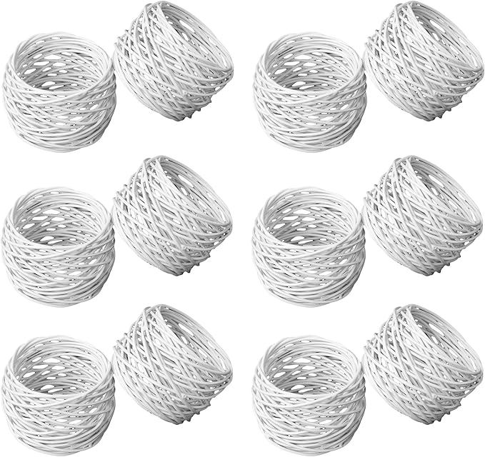 Handmade White Round Mesh Napkin Rings Holder for Dinning Table Parties Everyday, Set of 12