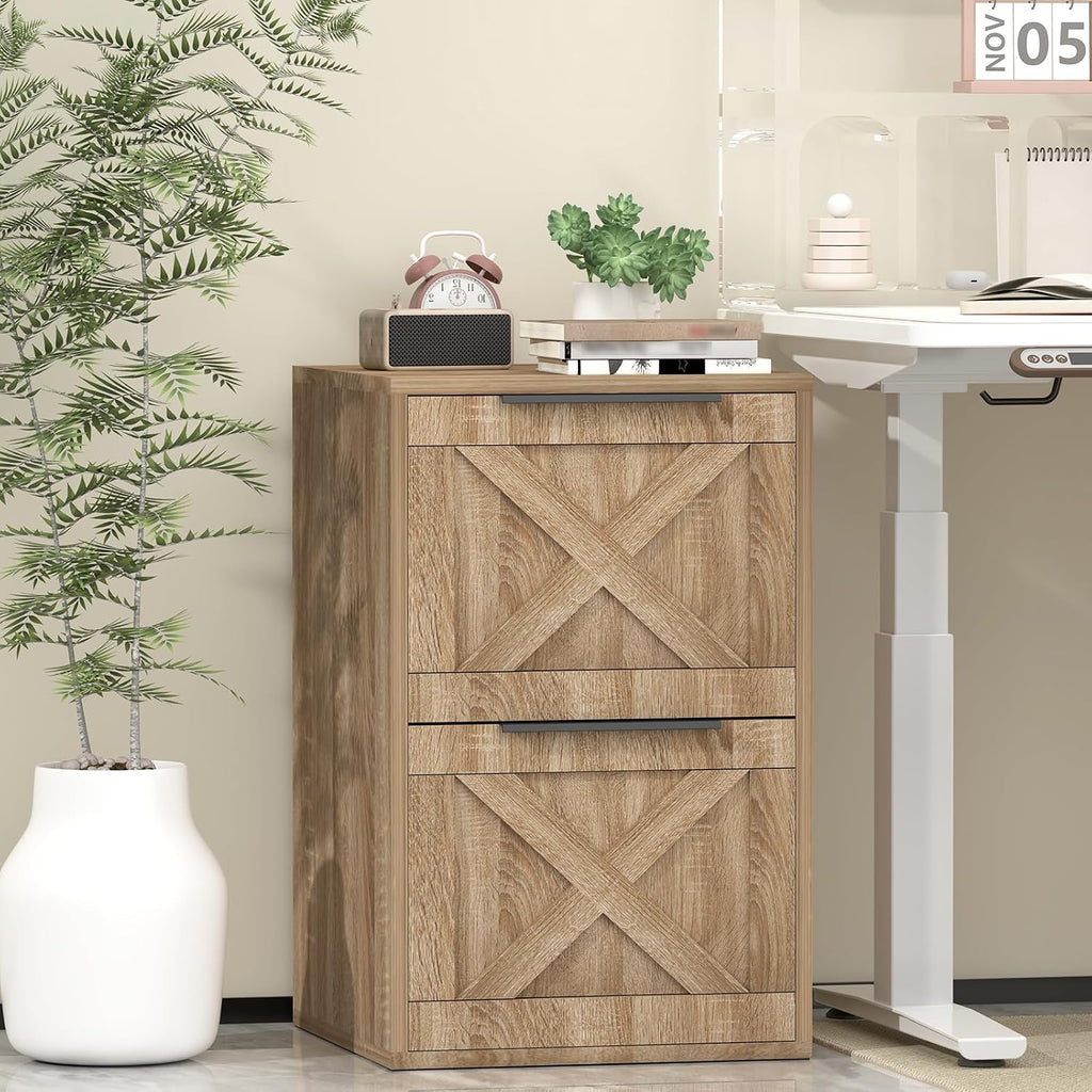 File Cabinet, Wood Filing Cabinet with 2 Drawers for Home Office | Printer Stand, Under Desk Small Storage Organizer Fit A4 / Letter Size/ Hanging File Folders, Oak