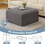 40" Oversized Square Corduroy Ottoman, Large Ottoman Pouf Footstool, Grey | Poofy Soft Foot Rest, Movable Pouf Ottoman, Floor Ottoman, Foam Chunk Filling, Living Room Sofa Couch Bedroom, 1 Piece