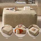37" Plush Corduroy Ottoman, Upholstered Cloud Ottoman for Couch in A Box, Compressed Memory Foam Footrest No Assembly Require, Beige
