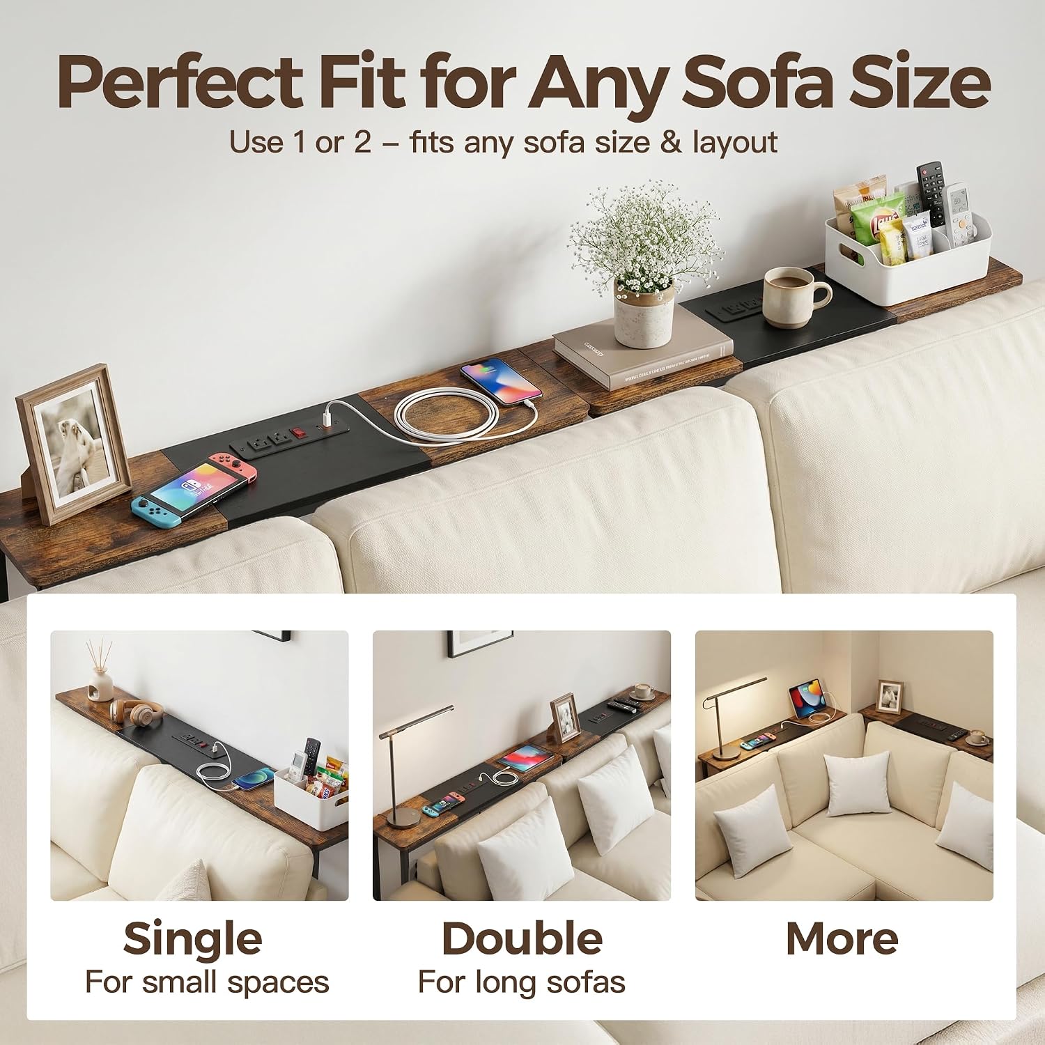 8.6" Narrow Console Table Behind Couch, 39.7” L x 32.3” H, Slim Sofa Table with Fast Charging Station for Small Spaces, Skinny Entryway & Hallway Table, Easy Assembly