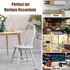 COSTWAY Windsor Dining Chairs Set of 2, Mid-Century Modern Wood Chairs w/Spindle Back & Reinforced H-Shaped Legs, Farmhouse Armless Kitchen Chair for Living Dining Room, Restaurant (White)