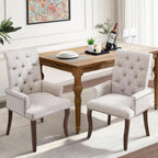 SoarFlash Chenille Dining Chairs Set of 2, Tall Back Side Chair，Modern Upholstered High-end Tufted Side Chair with Armrest, Solid Wood Leg, Beige