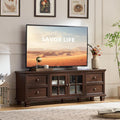 SAVOR LIFE Farmhouse TV Stands for Living Room, Walnut | Heavy-Duty Rustic Entertainment Center with 4 Drawers & Thickened Top & Square Wooden Legs for 65 Inch TV