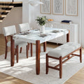 Merax 4 Piece Dining Table Set, Faux Marble Table and 2 Upholstered Chairs 1 Bench, 4 Person Dinette Set for Kitchen, Dining Room, Space-Saving, Beige