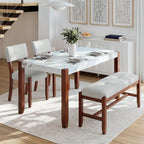 Merax 4 Piece Dining Table Set, Faux Marble Table and 2 Upholstered Chairs 1 Bench, 4 Person Dinette Set for Kitchen, Dining Room, Space-Saving, Beige