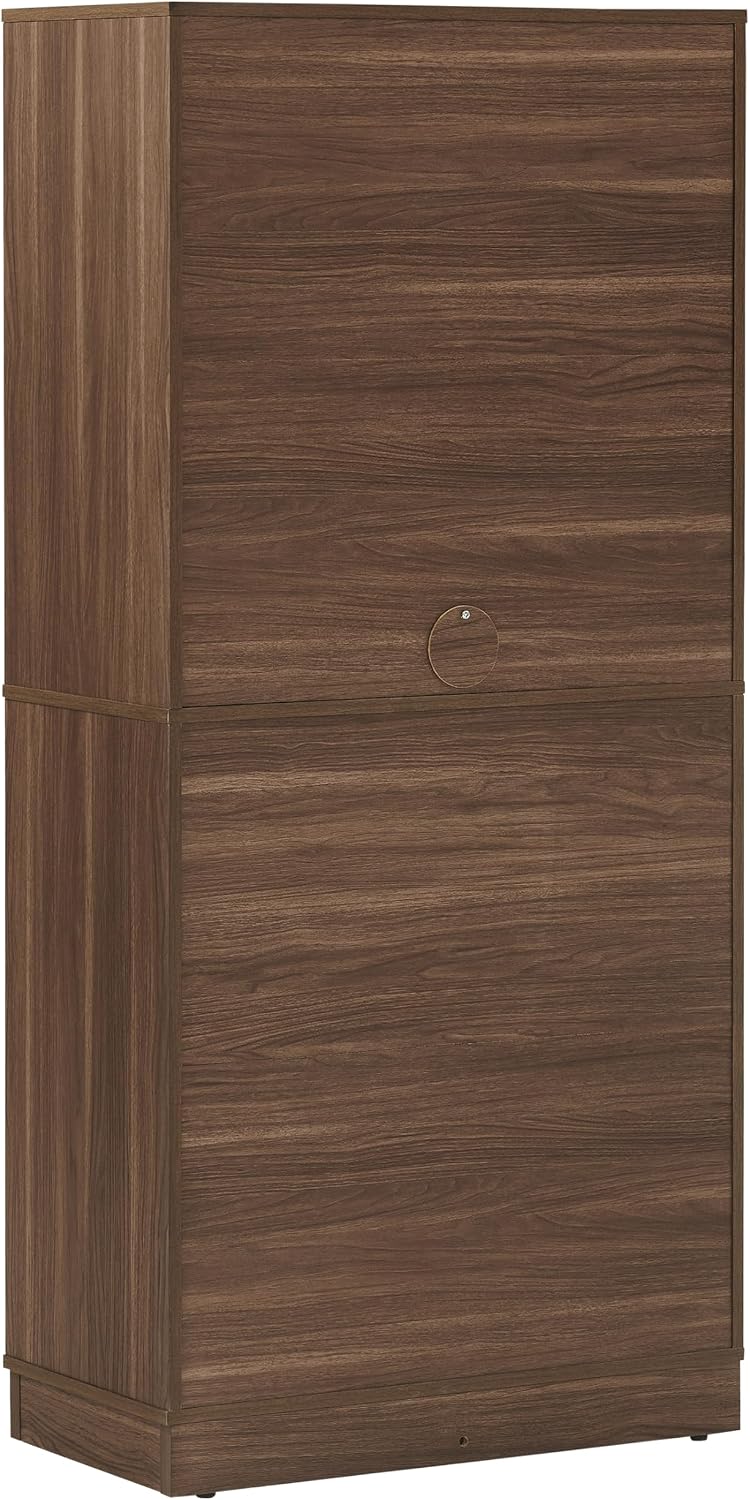Crosley Furniture Naomi Modern Reeded Kitchen Pantry Storage Cabinet, Dining, Laundry Room, Bathroom, Walnut