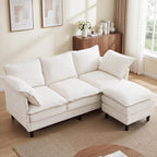 69" Couch Sofa L-Shape 3 Seat with Ottoman, Small Cloud Sofa Double-Layer Cushion 23" Deep Seat Washable Chenille Pillows Couches for Living Room Apartment Office 69-Beige-L