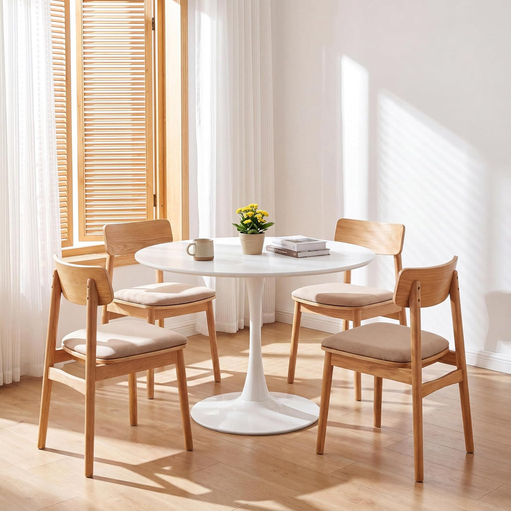 42" Tulip Table for 4-6 Persons Modern Round Dining Room Table, Mid-Century Modern White Small Kitchen Table with MDF Wooden Top, Leisure Coffee Table for Living Room, Dining Room, Office
