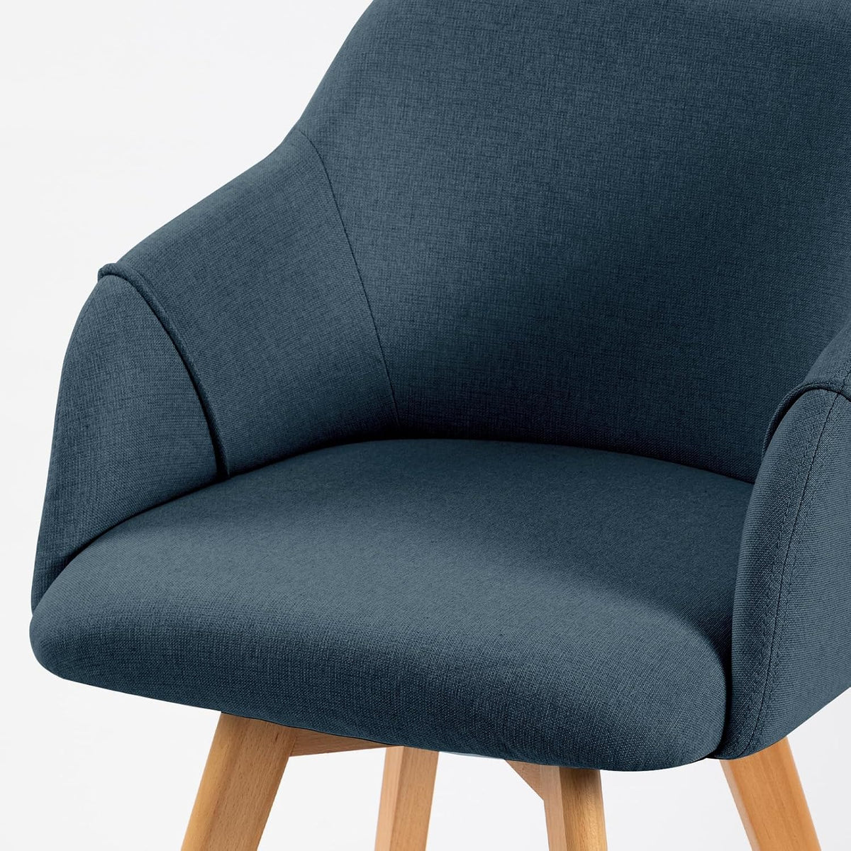 Swivel Dining Chairs Set of 2, Mid Century Modern Dining Chairs with Arms and Wood Legs, Linen Fabric Upholstered Kitchen Chairs for Dining Room Living Room, Comfortable Widen Seat, Blue