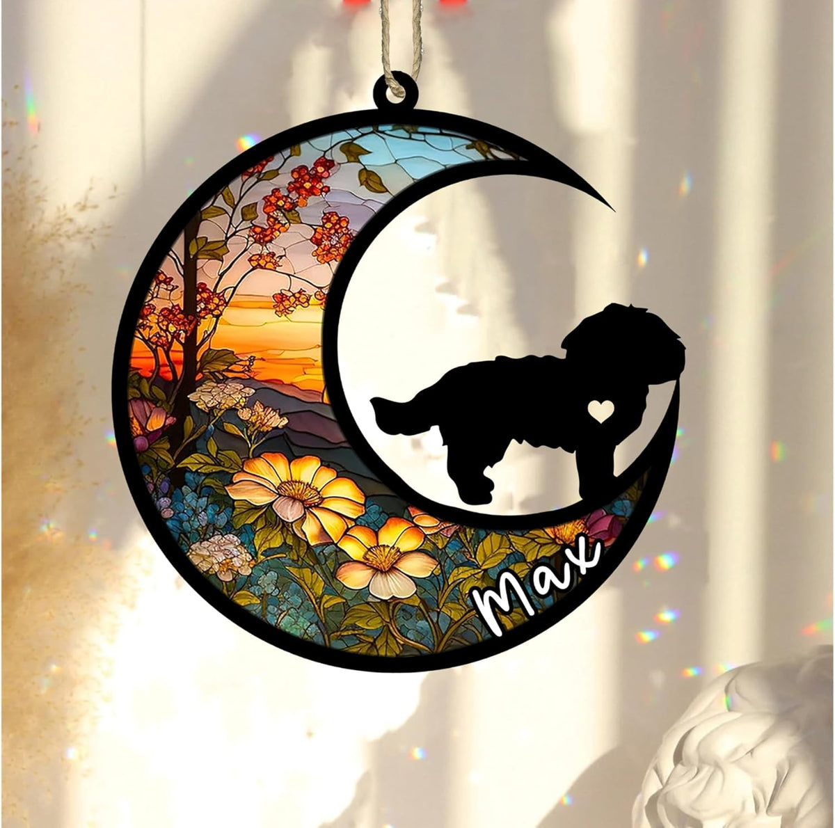 Personalized Dog Memorial, Custom Name Maltese Dog Christmas Ornament with Name, Custom Breeds, Pet Loss Light Catcher, Gifts for Lovers Loss of Pet Sympathy on Mothers Day Christmas