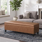 Faux Leather Storage Bench Ottoman, 50 Inch Upholstered Storage Bench with Large Compartment, Durable Accent Seating Bench for Entryway, Bedroom, Living Room Furniture