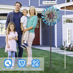 66 Inch Metal Outdoor Wind Spinner, 2-Way Wind Sculpture Spinner with Metal Stake, Waterproof 360 Degrees Kinetic Windmill Art Decoration for Patio Garden Lawn (A- Vintage Blue)