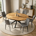 7-Piece Extendable Round Dining Table with Chairs Set for 6, 43"-59" Kitchen Dining Table Set with Heavy Duty Leg for Dining Living Room Apartment(Oak Table + 6 Gray Chairs)