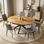 7-Piece Extendable Round Dining Table with Chairs Set for 6, 43"-59" Kitchen Dining Table Set with Heavy Duty Leg for Dining Living Room Apartment(Oak Table + 6 Gray Chairs)
