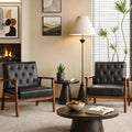 Waiting Room Accent Chairs Set of 2, Black Leather ArmChairs, Office Guest | STHOUYN Mid Century Modern, Wood Arms, Office Lobby Living Room Chair