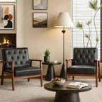 Waiting Room Accent Chairs Set of 2, Black Leather ArmChairs, Office Guest | STHOUYN Mid Century Modern, Wood Arms, Office Lobby Living Room Chair